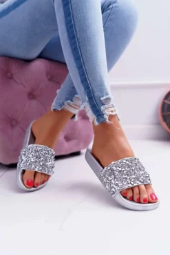 Boto Klapki Damskie Klasyczne*Damskie Klapki Srebrne Glamour