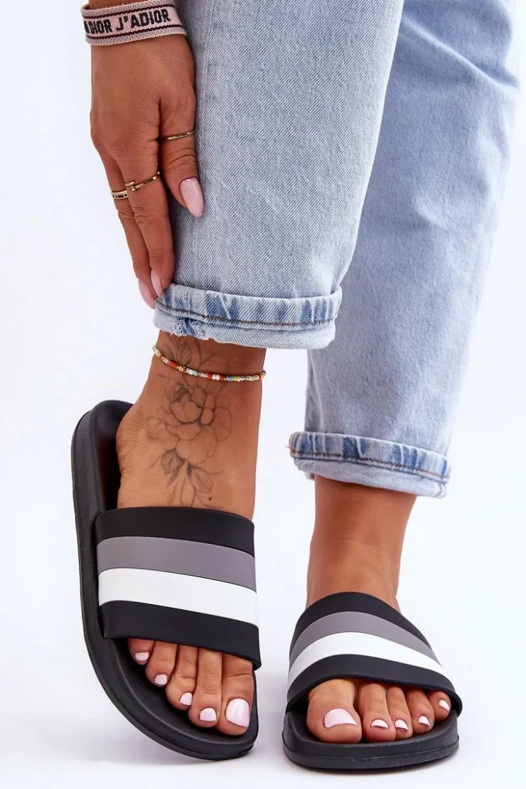 Damskie Boto Damskie Klapki W Paski Czarne Vision