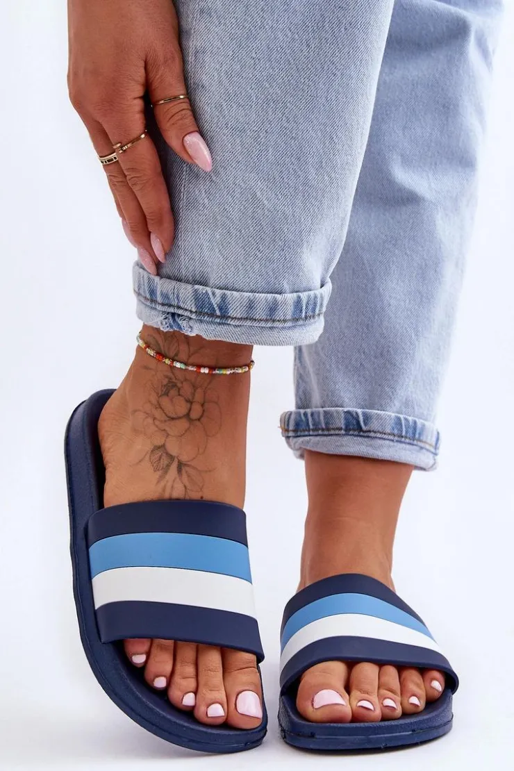 Boto Klapki Sportowe|Klapki Basenowe*Damskie Klapki W Paski Granatowe Vision