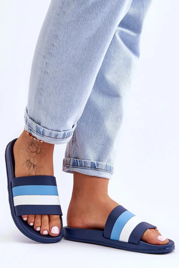 Boto Klapki Sportowe|Klapki Basenowe*Damskie Klapki W Paski Granatowe Vision