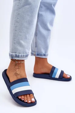 Boto Klapki Sportowe|Klapki Basenowe*Damskie Klapki W Paski Granatowe Vision