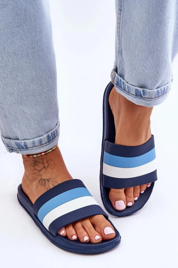 Boto Klapki Sportowe|Klapki Basenowe*Damskie Klapki W Paski Granatowe Vision
