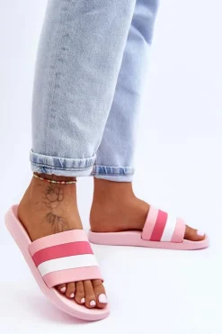 Damskie Boto Damskie Klapki W Paski Różowe Vision