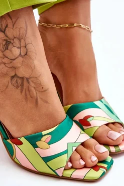 Damskie Boto Damskie Klapki We Wzory Na Obcasie Zielone Adelise