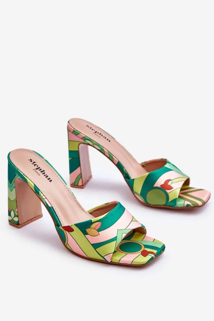 Damskie Boto Damskie Klapki We Wzory Na Obcasie Zielone Adelise