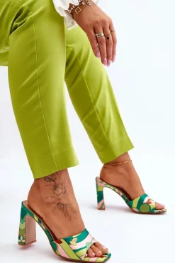 Damskie Boto Damskie Klapki We Wzory Na Obcasie Zielone Adelise