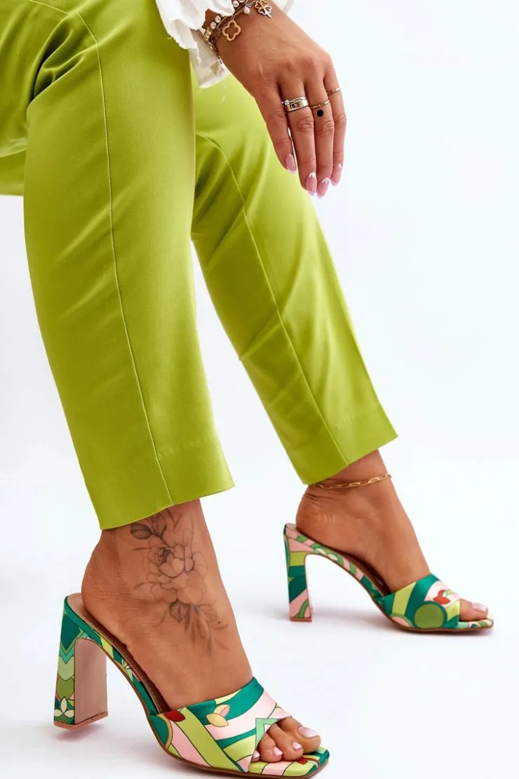 Damskie Boto Damskie Klapki We Wzory Na Obcasie Zielone Adelise