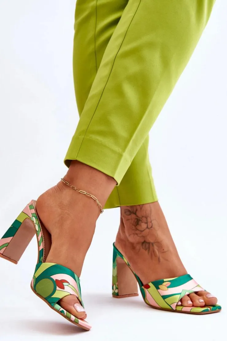 Damskie Boto Damskie Klapki We Wzory Na Obcasie Zielone Adelise