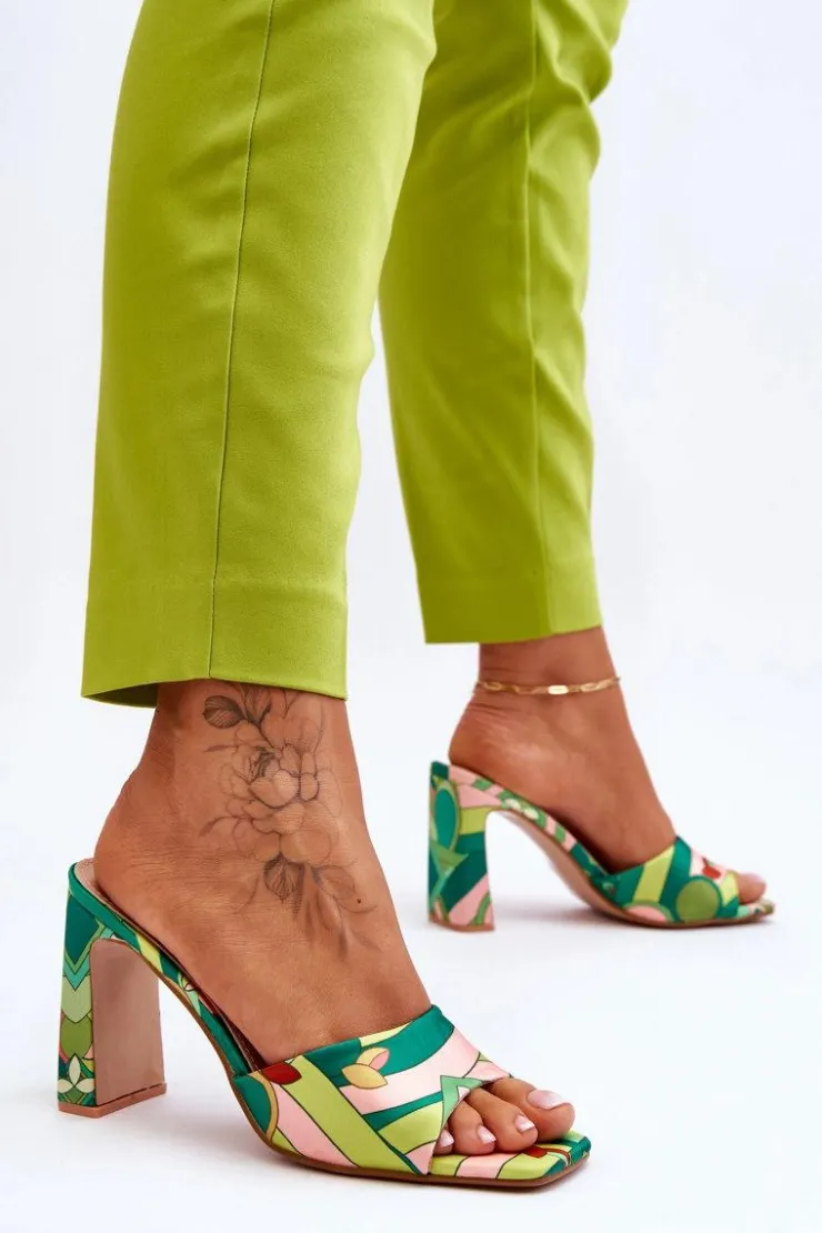 Damskie Boto Damskie Klapki We Wzory Na Obcasie Zielone Adelise