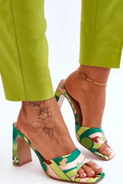 Damskie Boto Damskie Klapki We Wzory Na Obcasie Zielone Adelise