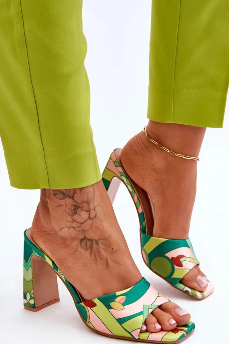 Damskie Boto Damskie Klapki We Wzory Na Obcasie Zielone Adelise