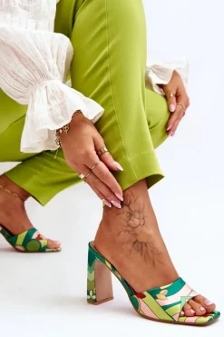 Damskie Boto Damskie Klapki We Wzory Na Obcasie Zielone Adelise