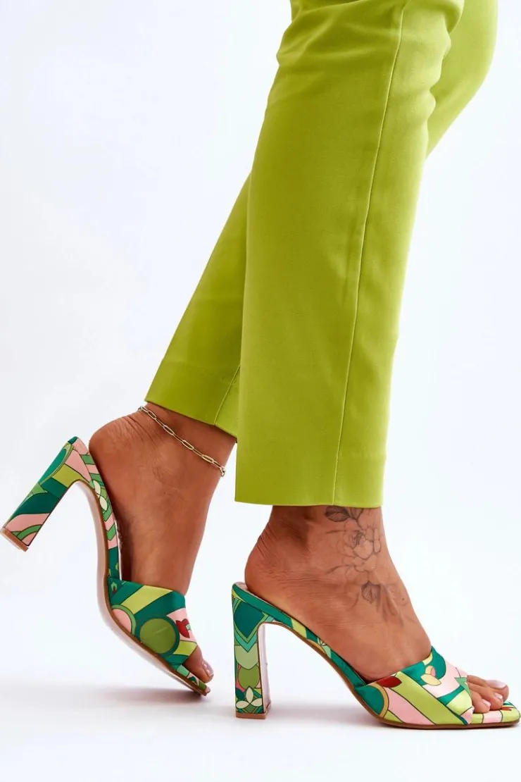 Damskie Boto Damskie Klapki We Wzory Na Obcasie Zielone Adelise