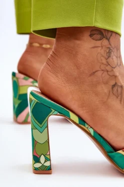 Damskie Boto Damskie Klapki We Wzory Na Obcasie Zielone Adelise