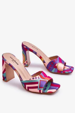 Boto Klapki Na Obcasie|Klapki Damskie Klasyczne*Damskie Klapki We Wzory Na Obcasie Fioletowe Adelise