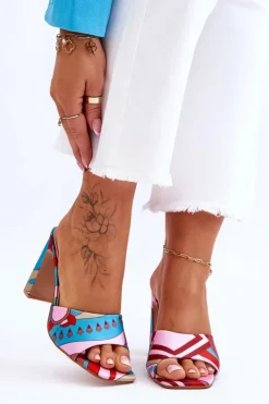 Damskie Boto Damskie Klapki We Wzory Na Obcasie Niebieskie Adelise