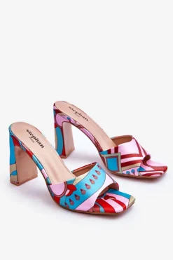 Damskie Boto Damskie Klapki We Wzory Na Obcasie Niebieskie Adelise