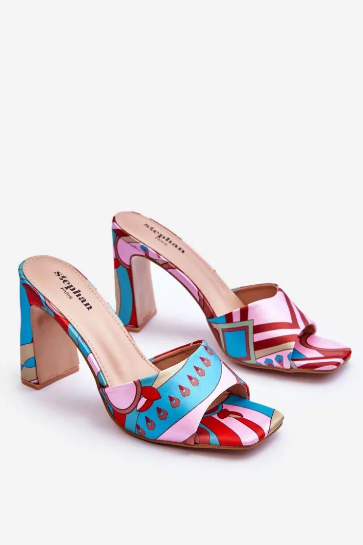 Damskie Boto Damskie Klapki We Wzory Na Obcasie Niebieskie Adelise