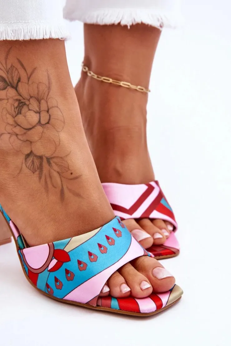 Damskie Boto Damskie Klapki We Wzory Na Obcasie Niebieskie Adelise