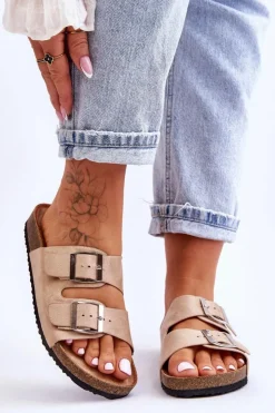 Boto Klapki Korkowe|Klapki Damskie Klasyczne*Damskie Klapki Wsuwane Beżowe Destino