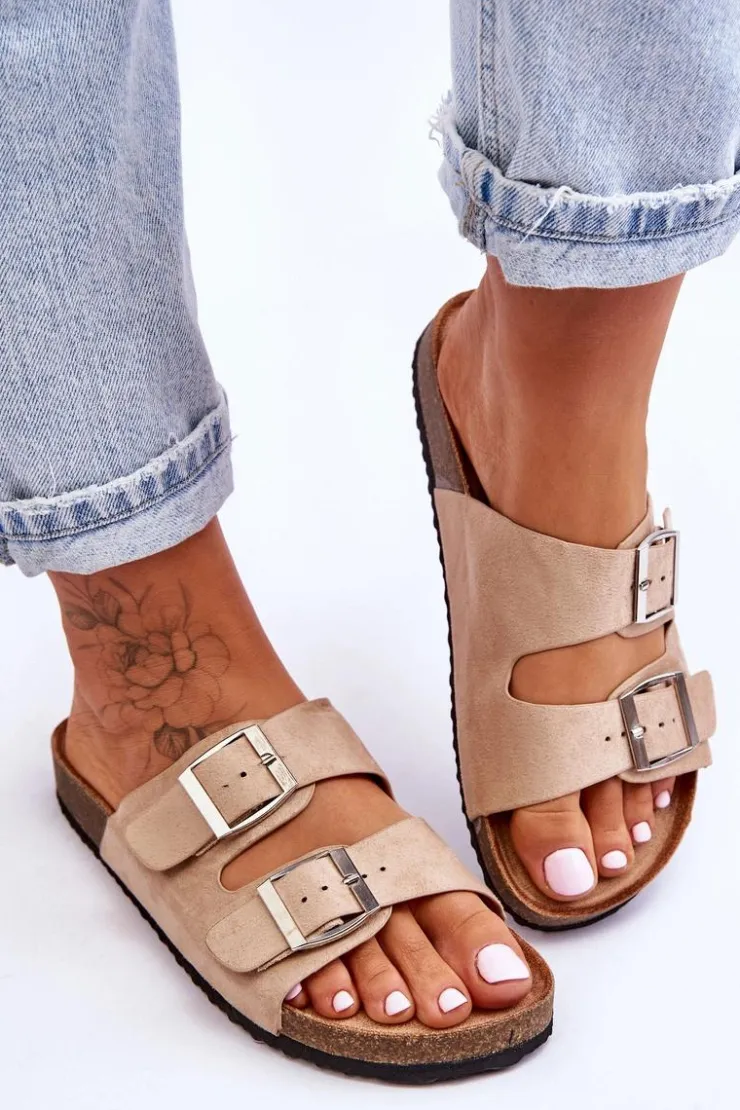 Boto Klapki Korkowe|Klapki Damskie Klasyczne*Damskie Klapki Wsuwane Beżowe Destino