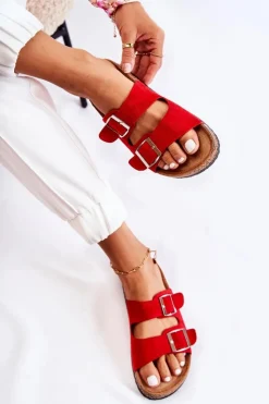 Discount Boto Damskie Klapki Wsuwane Czerwone Misandei