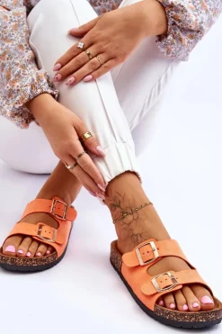 Boto Klapki Korkowe|Klapki Damskie Klasyczne*Damskie Klapki Wsuwane Na Korkowej Podeszwie Pomarańczowe Cortina