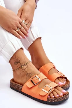 Boto Klapki Korkowe|Klapki Damskie Klasyczne*Damskie Klapki Wsuwane Na Korkowej Podeszwie Pomarańczowe Cortina