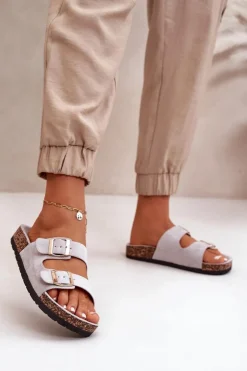 Discount Boto Damskie Klapki Wsuwane Na Korkowej Podeszwie Szare Cortina