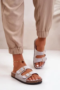 Discount Boto Damskie Klapki Wsuwane Na Korkowej Podeszwie Szare Cortina