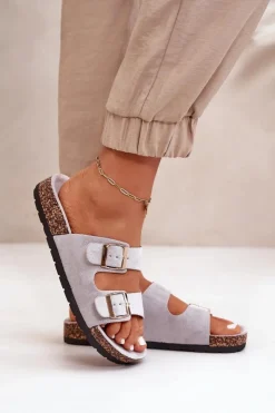 Discount Boto Damskie Klapki Wsuwane Na Korkowej Podeszwie Szare Cortina