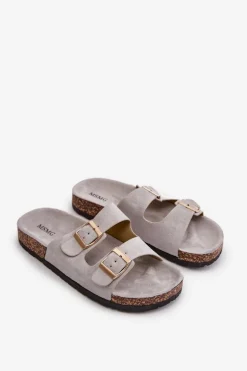 Discount Boto Damskie Klapki Wsuwane Na Korkowej Podeszwie Szare Cortina