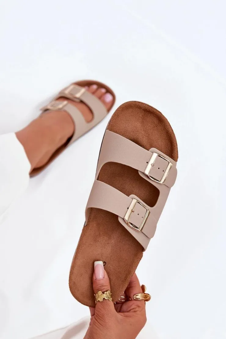 Clearance Boto Damskie Klapki Wsuwane Na Korkowej Podeszwie Beżowe Cortina