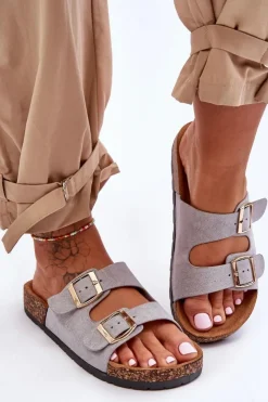 Damskie Boto Damskie Klapki Wsuwane Na Korkowej Podeszwie Szare Cortina