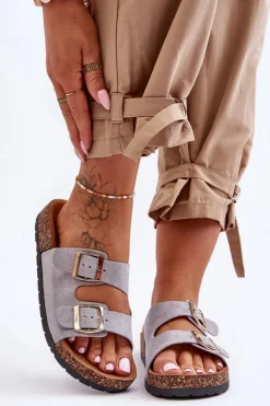 Damskie Boto Damskie Klapki Wsuwane Na Korkowej Podeszwie Szare Cortina