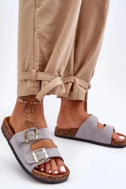 Damskie Boto Damskie Klapki Wsuwane Na Korkowej Podeszwie Szare Cortina