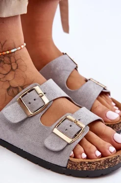 Damskie Boto Damskie Klapki Wsuwane Na Korkowej Podeszwie Szare Cortina