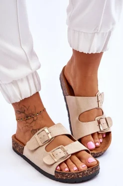 Best Boto Damskie Klapki Wsuwane Na Korkowej Podeszwie Beżowe Cortina