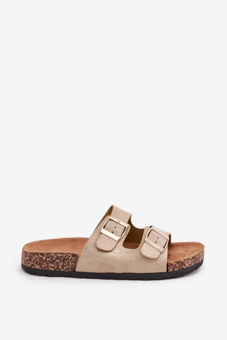 Boto Klapki Korkowe|Klapki Damskie Klasyczne*Damskie Klapki Wsuwane Na Korkowej Podeszwie Złote Cortina