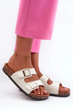 Damskie Boto Damskie Klapki Wsuwane Na Korkowej Podeszwie Białe Cortina