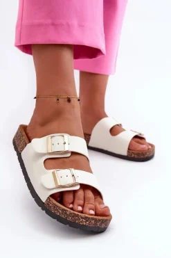 Damskie Boto Damskie Klapki Wsuwane Na Korkowej Podeszwie Białe Cortina