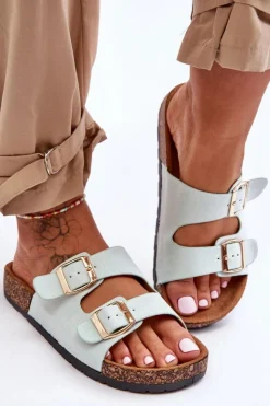 Boto Klapki Korkowe|Klapki Damskie Klasyczne*Damskie Klapki Wsuwane Na Korkowej Podeszwie Miętowe Cortina