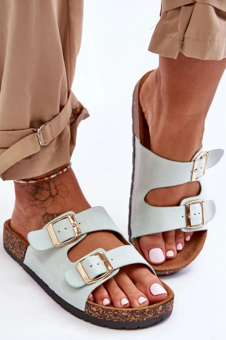 Boto Klapki Korkowe|Klapki Damskie Klasyczne*Damskie Klapki Wsuwane Na Korkowej Podeszwie Miętowe Cortina