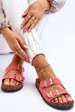 Damskie Boto Damskie Klapki Wsuwane Na Korkowej Podeszwie Różowe Cortina