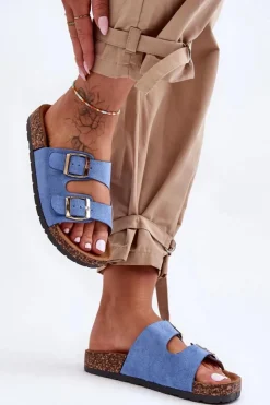 Clearance Boto Damskie Klapki Wsuwane Na Korkowej Podeszwie Niebieskie Cortina