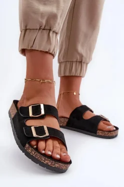 Damskie Boto Damskie Klapki Wsuwane Na Korkowej Podeszwie Czarne Cortina