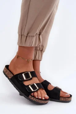 Damskie Boto Damskie Klapki Wsuwane Na Korkowej Podeszwie Czarne Cortina