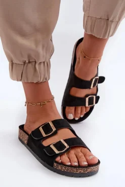 Damskie Boto Damskie Klapki Wsuwane Na Korkowej Podeszwie Czarne Cortina