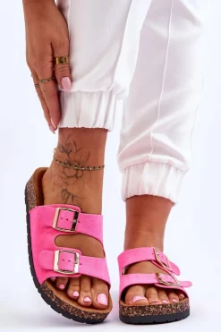 Damskie Boto Damskie Klapki Wsuwane Na Korkowej Podeszwie Neonowe Różowe Cortina