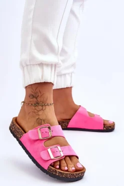 Damskie Boto Damskie Klapki Wsuwane Na Korkowej Podeszwie Neonowe Różowe Cortina